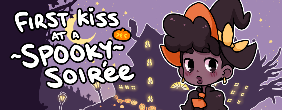 first kiss at a spooky soiree title image
